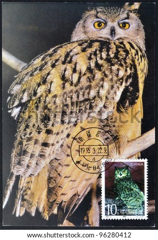 CHINA - CIRCA 1985: A postcard printed in China shows an owls, circa 1985