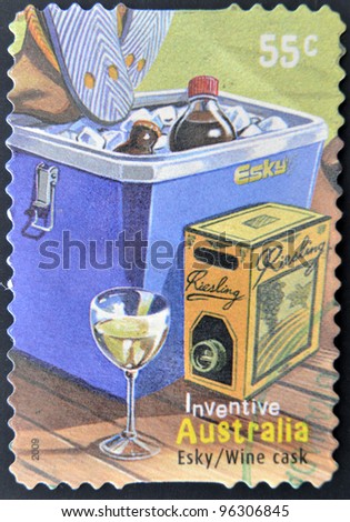 AUSTRALIA - CIRCA 2009 : a stamp printed in Australia shows australian inventions esky wine cask, circa 2009