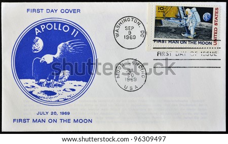 UNITED STATES - CIRCA 1969: A stamp printed in USA shows Neil Armstrong, first man on the moon, apollo 11, circa 1969