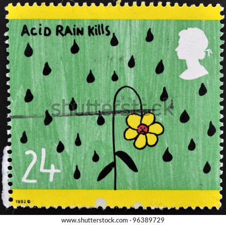 UNITED KINGDOM - CIRCA 1992: A stamp printed in Great Britain dedicated to acid rain kills, circa 1992