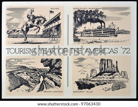 UNITED STATES OF AMERICA - CIRCA 1972: American postal dedicated to tourism year of the Americas, 1972