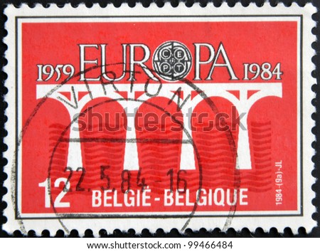 BELGIUM - CIRCA 1984:A stamp printed in Belgium dedicated to europe shows bridge, circa 1984.