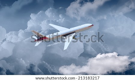 clouds and passenger plane in 3d