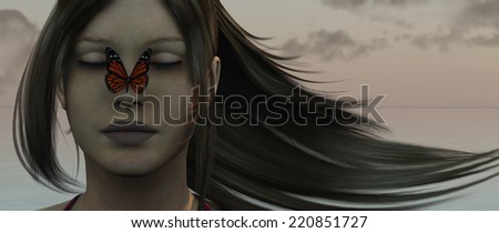 butterfly on the nose of a woman