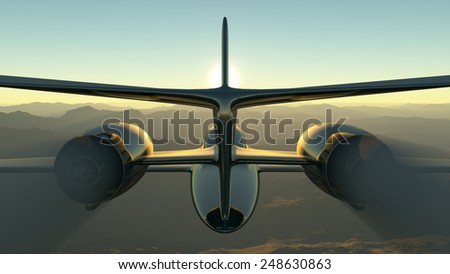 3d illustration of a prototype aircraft flying