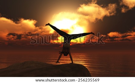illustration of woman doing exercise at sunset