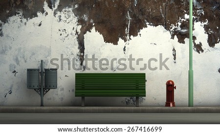 3d illustration of a street and street furniture