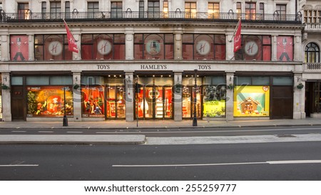 LONDON, UK - February15 2015:Hamleys toy store on Regent St london England most famous toy store