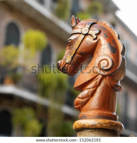 Horses head design on railings in Bourbon Street in the French Quarter of New Orleans in Louisiana in the United States of America