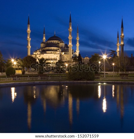 Blue Mosque - Istanbul - Turkey. The Sultan Ahmed Mosque (Sultanahmet Camii) in Istanbul. The mosque is popularly known as the Blue Mosque for the blue tiles on the walls of the interior.