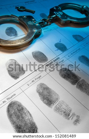 Handcuffs and fingerprint records.