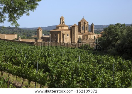 Cistercian Monastery of Santa Maria de Poblet (Monestir de Poblet) in the Catalonia region of Spain. Dates from the 1150. The monks make their own wine and the monastery is surrounded by vineyards.