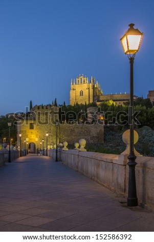 Puente San Martin (Bridge of San Martin) over the River Tagus in the city of Toledo in the La Mancha region of central Spain.