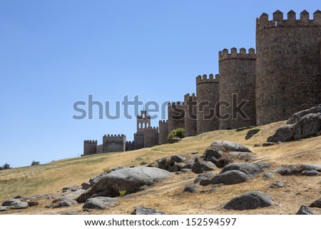 The medieval city walls around the city of Avila in central Spain.