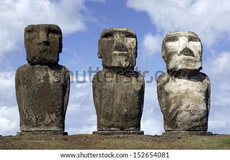 Ancient Moai on remote Easter Island in the South Pacific. Easter Island is now a part of Chile.