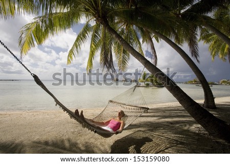 Relaxing in a tropical paradise in French Polynesia in the South Pacific.