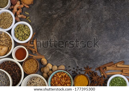 Selection of spices used in cooking