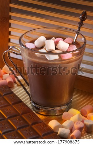 A Hot Chocolate Drink with Marshmallow topping. Also known as hot cocoa, it is a heated beverage typically consisting of melted chocolate or cocoa powder, heated milk or water, and sugar.