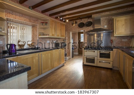 A fitted kitchen in a farmhouse in Yorkshire in northeast England.