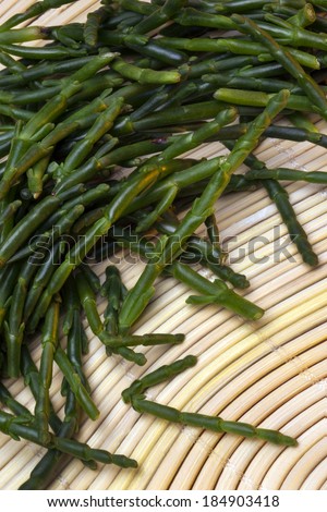 Samphire (also rock samphire) is a European plant of the parsley family, which grows on rocks and cliffs by the sea. Its aromatic fleshy leaves are eaten as a vegetable.