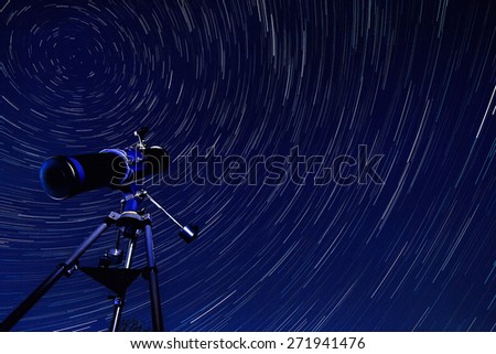 Astronomy - Star Trails in the early Spring sky in North Yorkshire in the United Kingdom. The star trails appear to rotate around Polaris, the Pole Star.