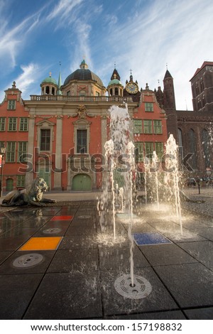 Detail of classical architecture and fountains in the old town of Gdansk, Poland
