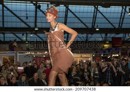 BRUSSELS, BELGIUM, FEBRUARY 7: unidentified model from Be Blue Agency walking the runway at the fashion show during Salon du Chocolat on February 7, 2014 in Brussels, Belgium
