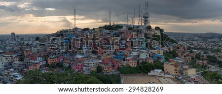 Panoramic photo of Las PeÃ?Â±as - the oldest area of Guayaquil city at sunset, South Ecuador 2015.