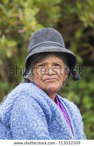 COPACABANA, BOLIVIA, JANUARY 13: Portrait of a Bolivia senior woman living on Isla Del Sol (Island of Sun) on the Titicaca lake. Bolivia 2015
