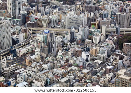TOKYO, JAPAN, DECEMBER 31: Aerial view of Tokyo with the city highway. Japan 2013