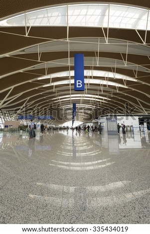 SHANGHAI, CHINA, MAY 2: Interior of the Pudong Shanghai International Airport in Shanghai. China 2013