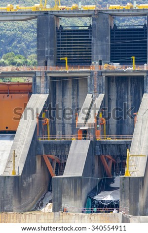 BANOS, ECUADOR, FEBRUARY 21: The hydro-electric dam/power plant at BaÃ?Â±os on the Rio Pastaza. Ecuador 2015