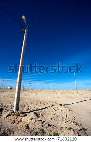 Urban view of a new future residential area in Ad Dakhla with no houses but the street lights. South Morocco