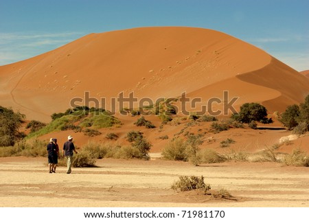 people walking  in Sossusvlei - Namibia within the Namid desert