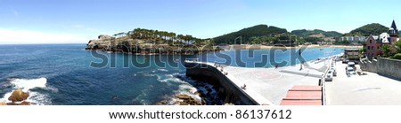 Panoramic view of the entrance of the beach on the Spanish coast in the north of Spain