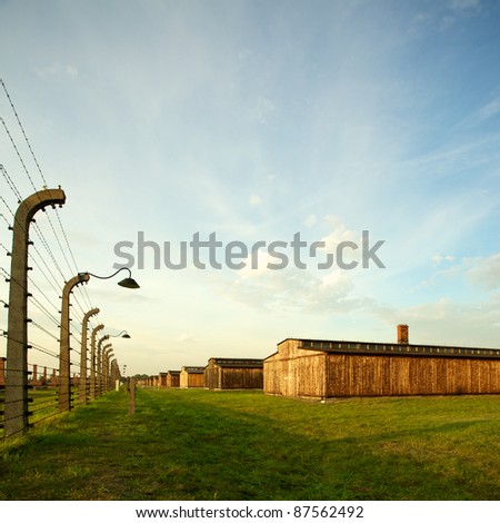 Wood houses in Auschwitz Birkenau concentration camp