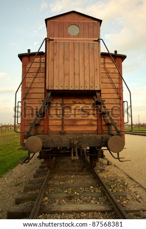Train wagon in Auschwitz Birkenau concentration camp