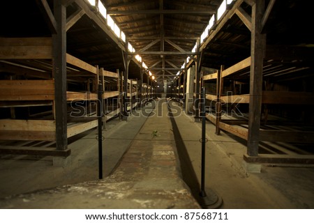 Inside wood houses in Auschwitz Birkenau concentration camp