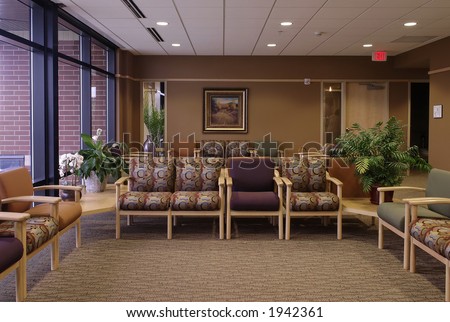Waiting room - medical clinic setting / hospital setting in one point perspective