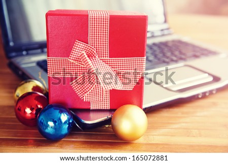 Gift box at laptop