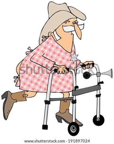 Old cowboy using a walker