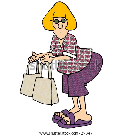stock photo : Clipart illustration of a woman with two shopping bags.