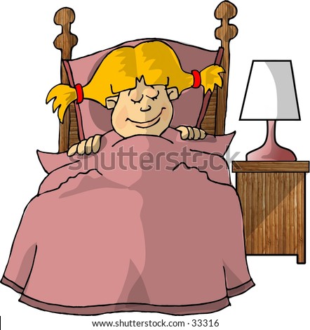 ... Illustration Of A Girl Asleep In Her Bed. - 33316 : Shutterstock