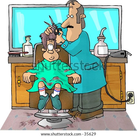 stock photo : Clipart illustration of a boy getting a haircut