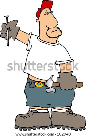 stock photo : Clipart illustration of a man with hammer and nail