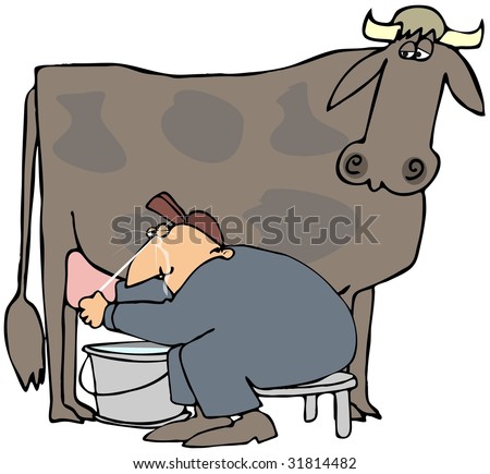 stock photo Man Milking A Cow