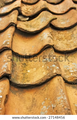 A view of a roof made with clay pantile roofing tiles.