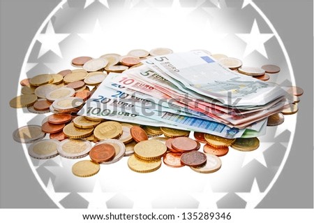euro banknotes and euro coins / euro money