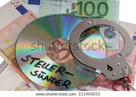 Euro banknotes with handcuffs and CD with the german words tax evader / tax evader