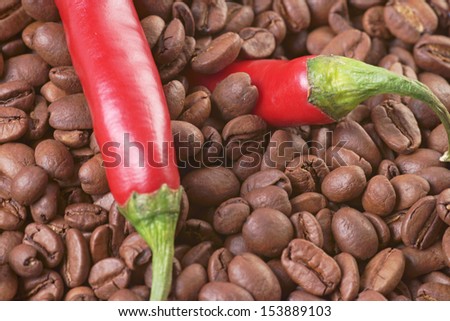 Coffee beans with chili peppers / coffee peppers